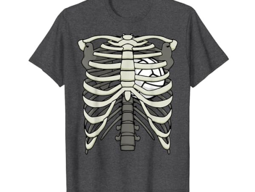 Ribcage Halloween Volleyball Player Skeleton Ball Heart T-Shirt